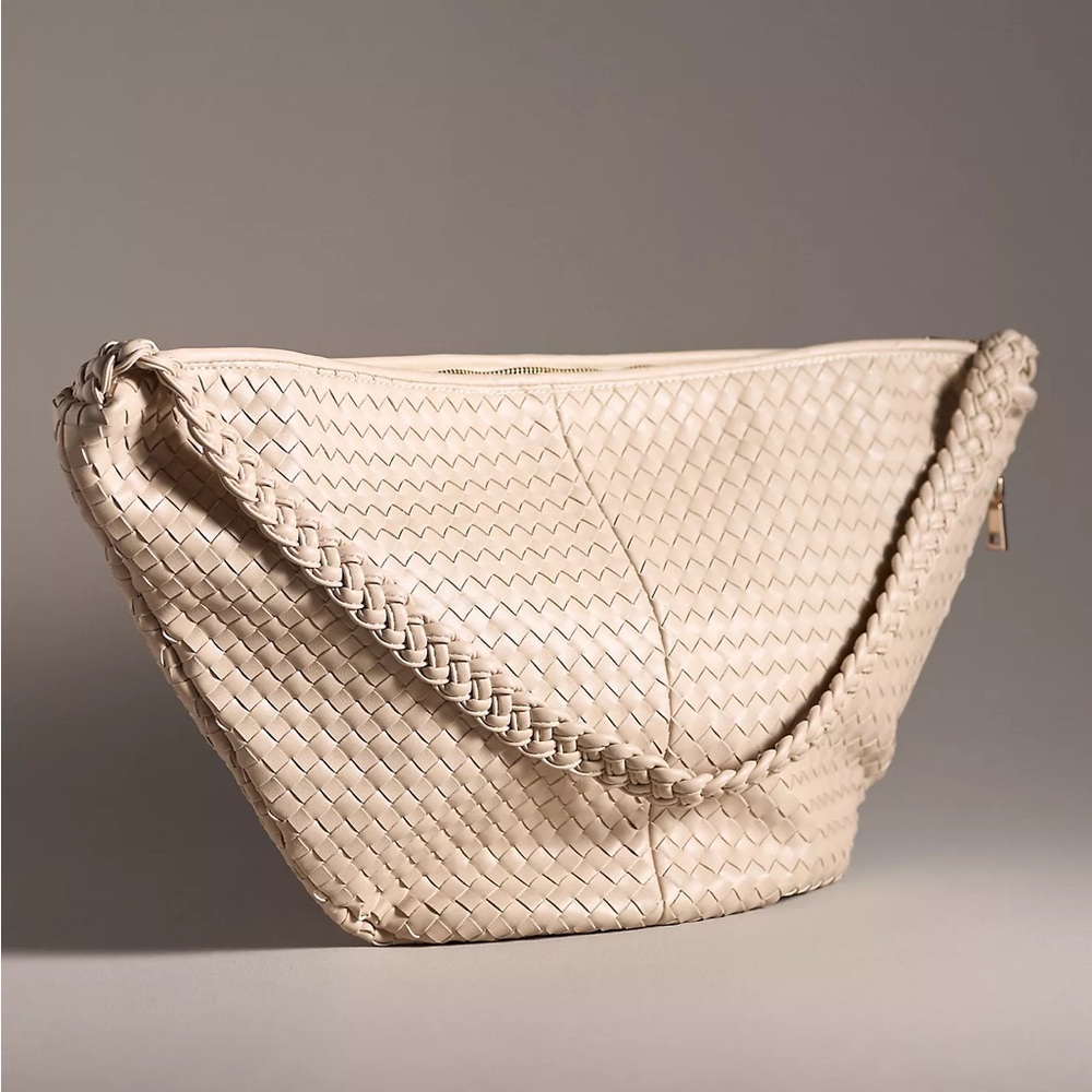 Anthropologie Melie Bianco Woven Crossbody Bag NWOT Beige Vegan Leather Woven - Picture 2 of 9